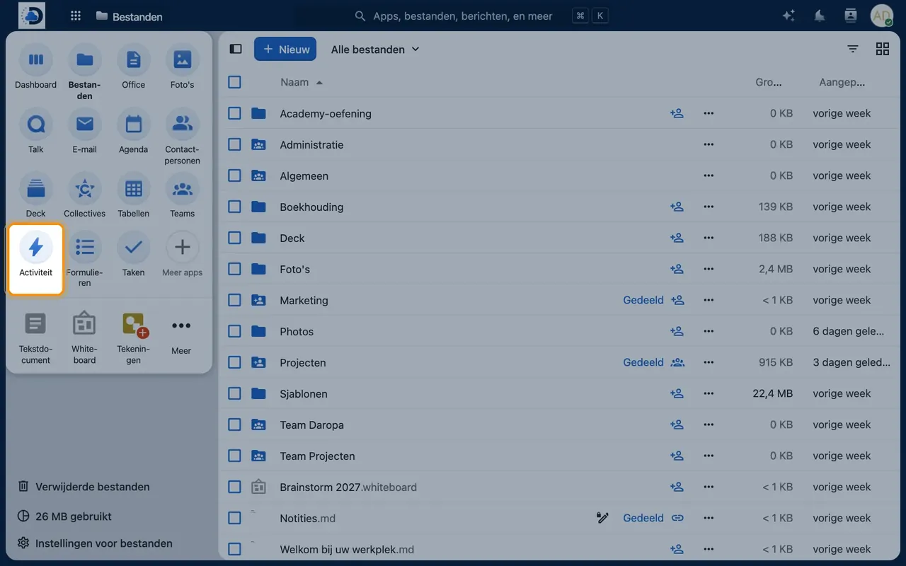 Screenshot in Nextcloud: Open Activity