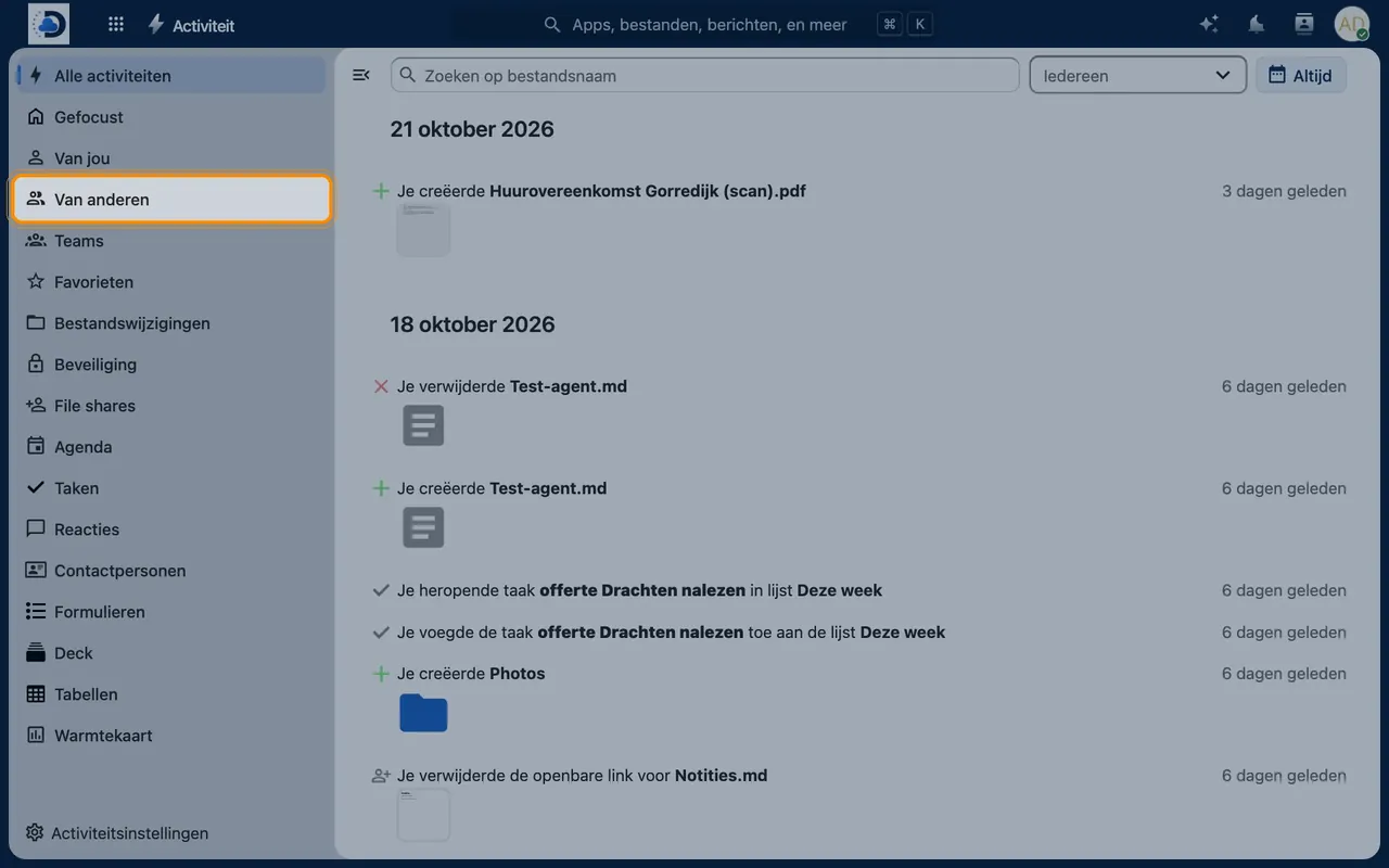Screenshot in Nextcloud: Filter the list