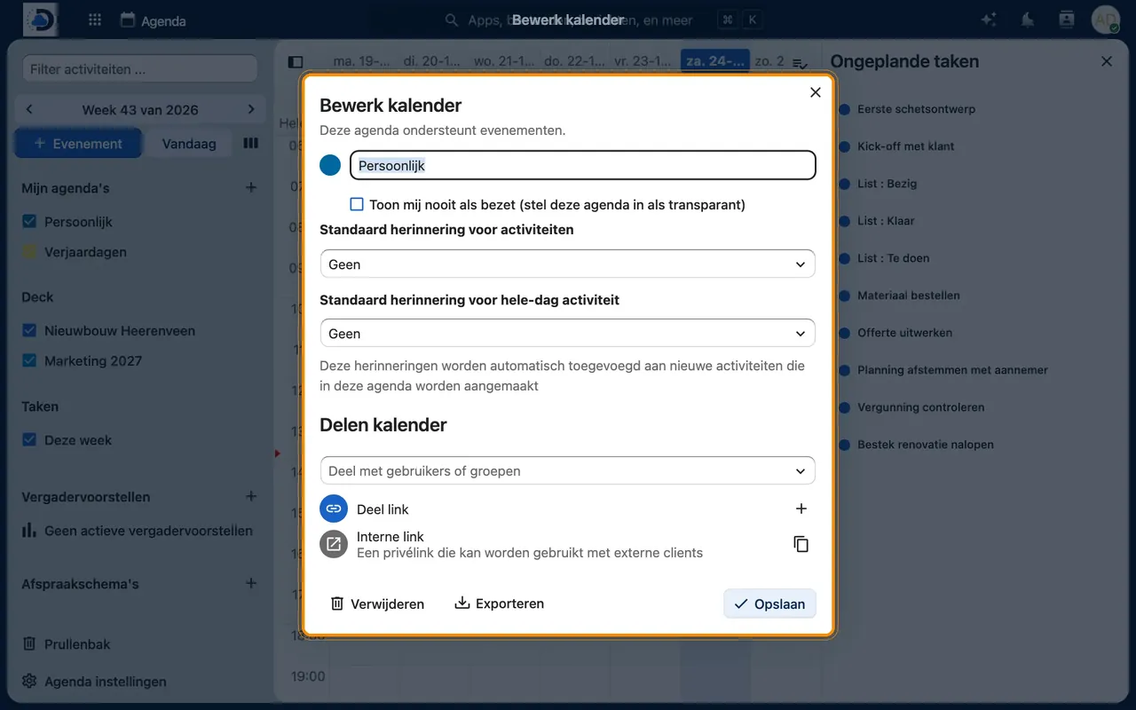 Screenshot in Nextcloud: Share a calendar
