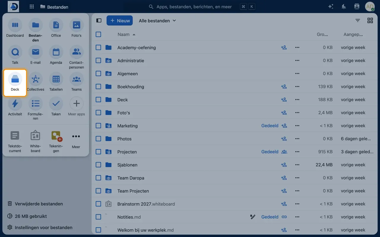 Screenshot in Nextcloud: Open Deck