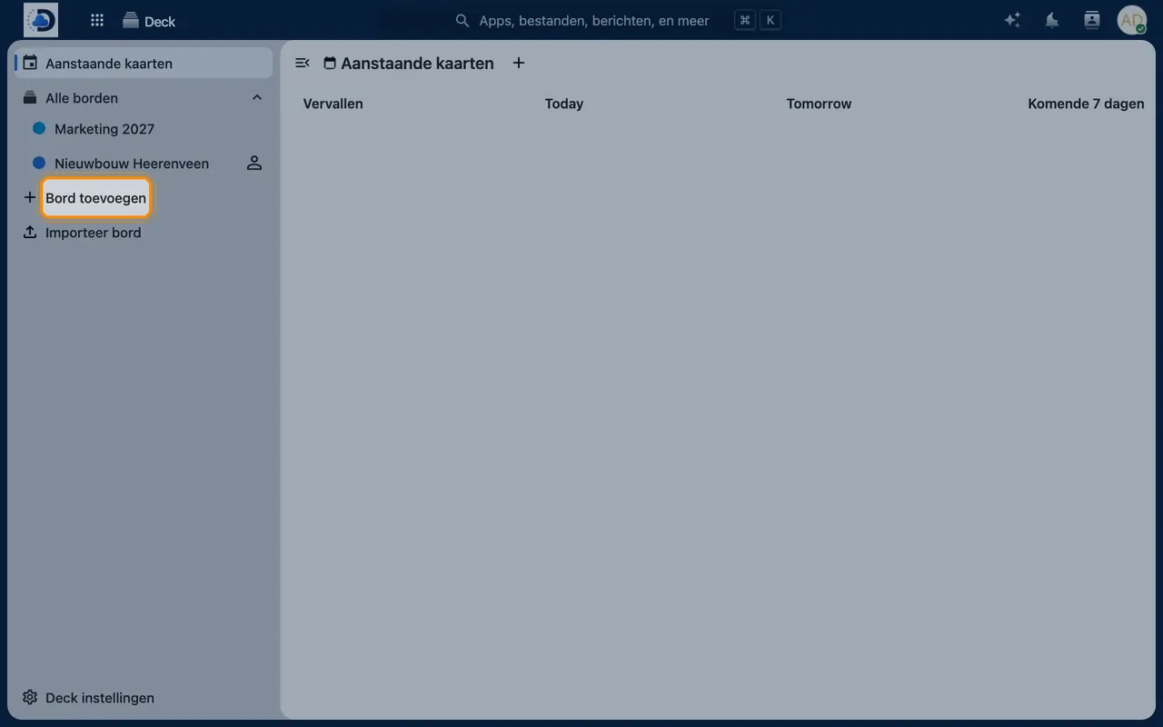 Screenshot in Nextcloud: Create a board