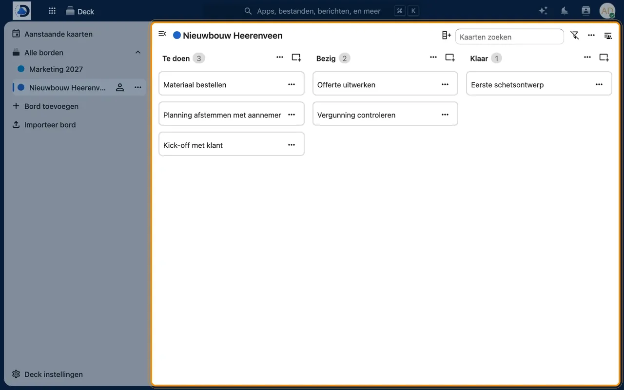 Screenshot in Nextcloud: Add columns and cards