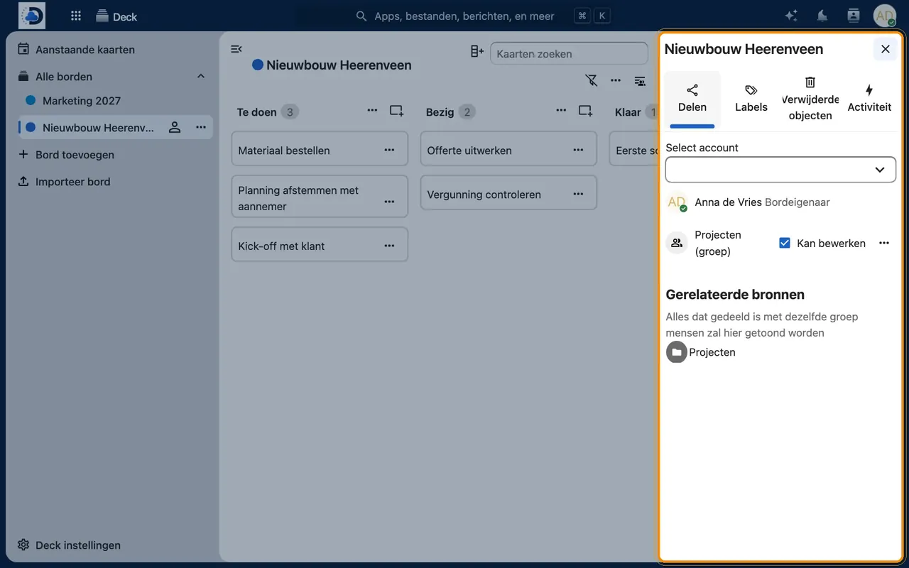 Screenshot in Nextcloud: Share the board