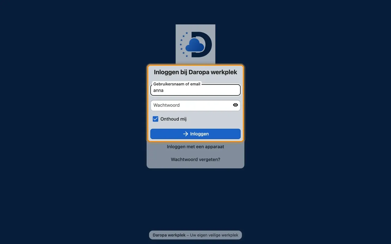 Screenshot in Nextcloud: Log in