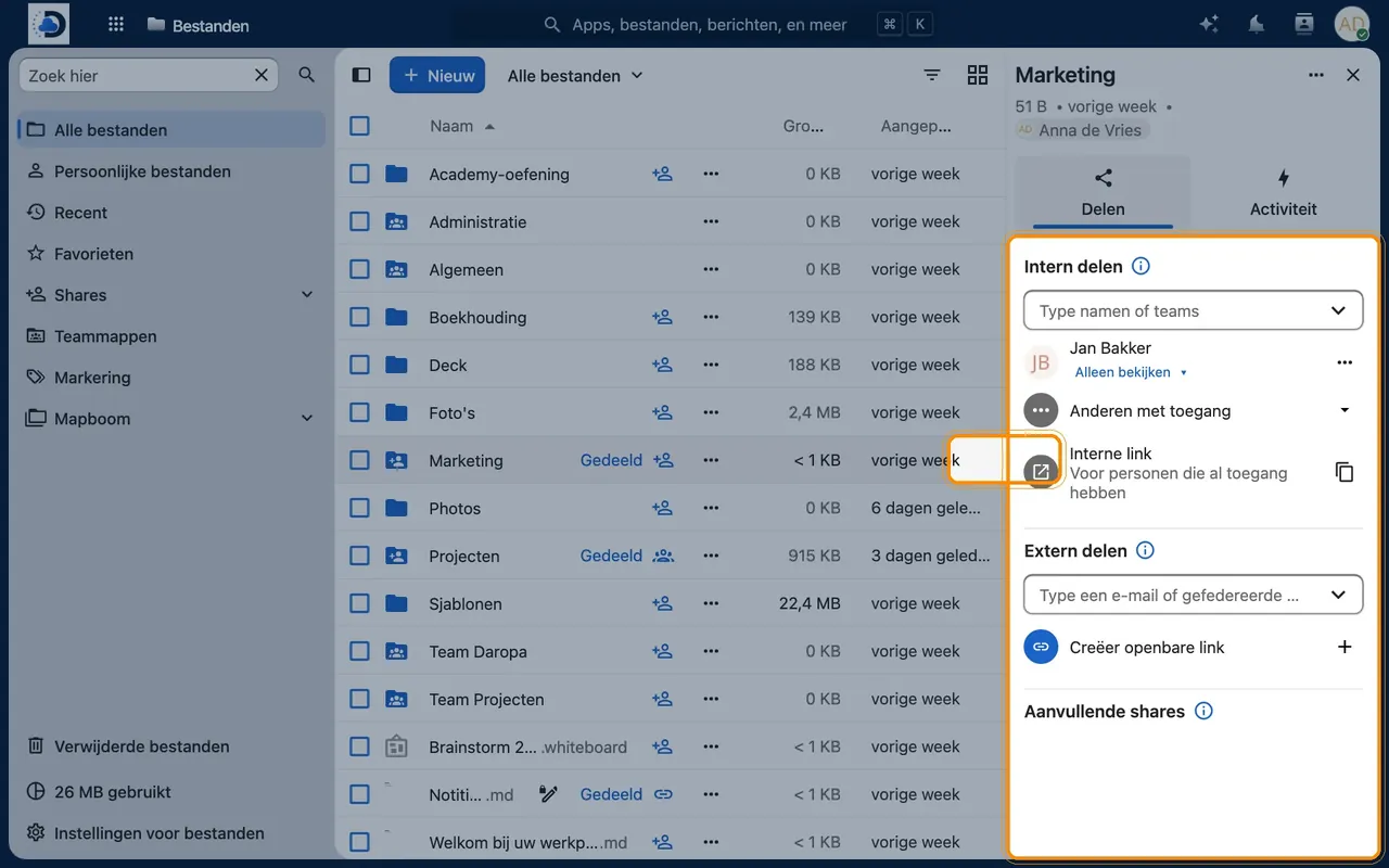 Screenshot in Nextcloud: Share a folder