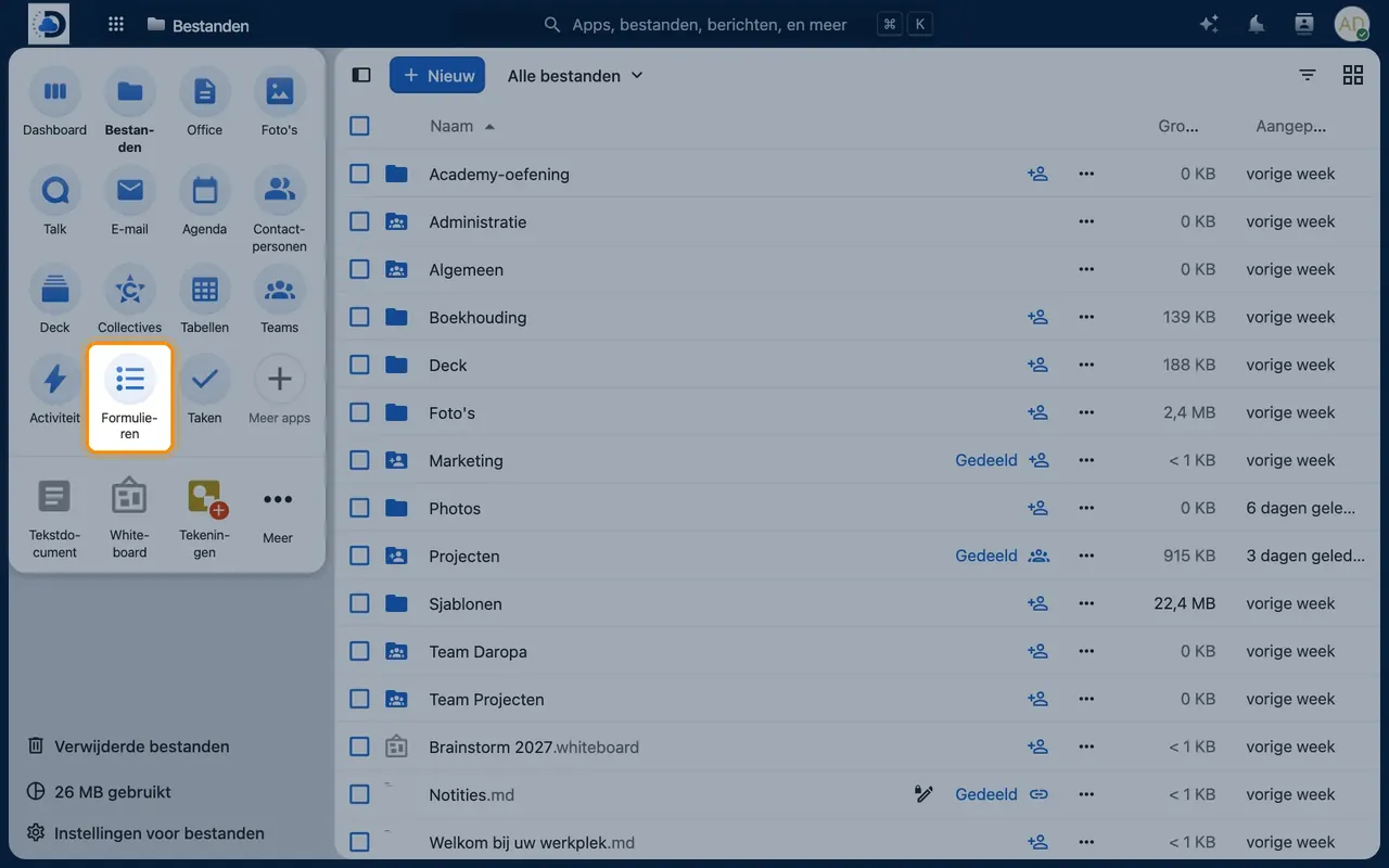 Screenshot in Nextcloud: Open Forms
