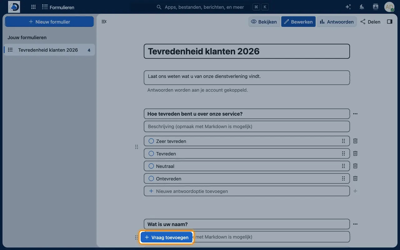 Screenshot in Nextcloud: Create a form