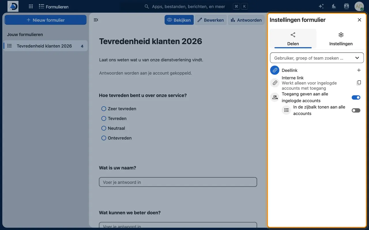 Screenshot in Nextcloud: Share the form