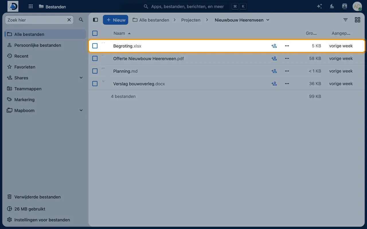 Screenshot in Nextcloud: Open a document
