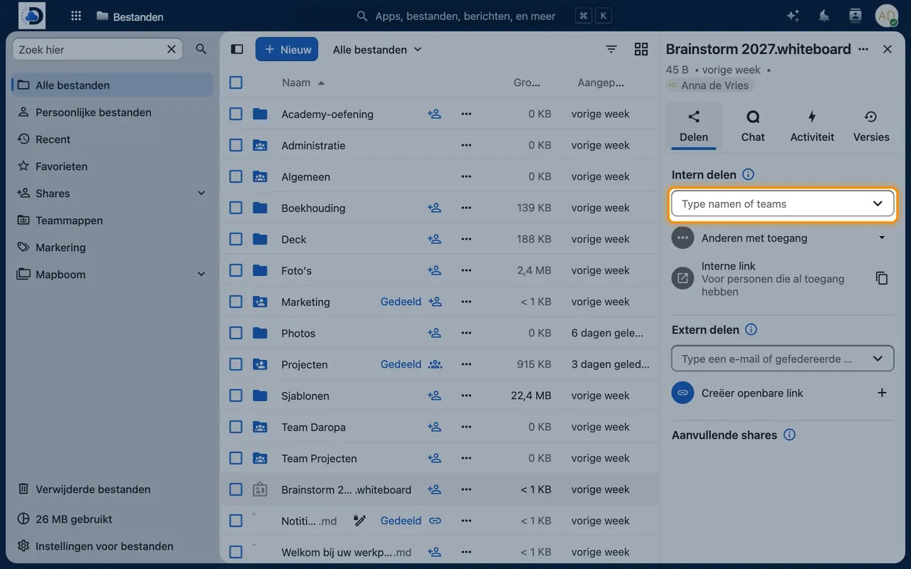 Screenshot in Nextcloud: Share the board